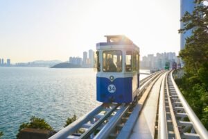 Popular sky capsule train in Busan, South Korea
