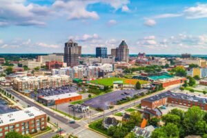 Skyline of Greensboro, NC on nice day