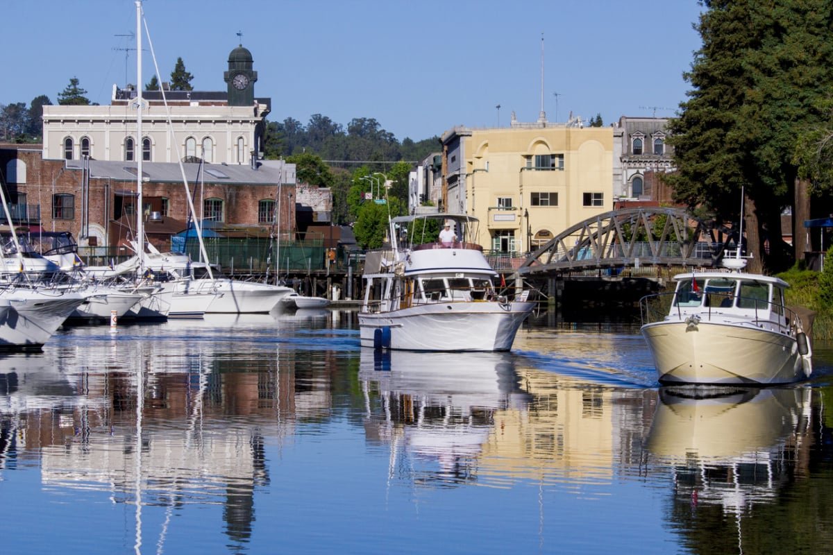 Boats on Petaluma, CA waterfront