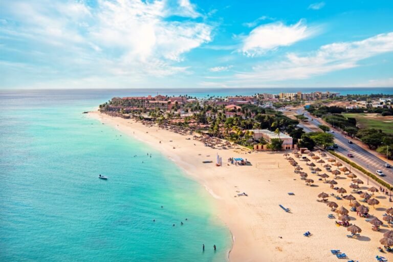 Aerial shot of a beach in Aruba