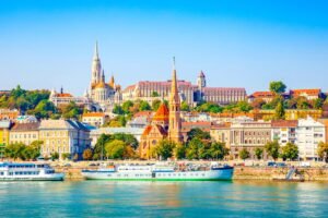 Budapest skyline, Buda castle and Danube river