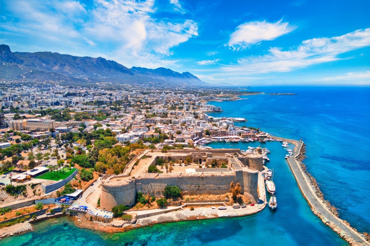 Kyrenia Castle in old harbour in North Cyprus on sunny day with clear sky